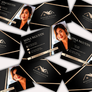 Modern Professional Black & Beige Realtor Photo Business Card