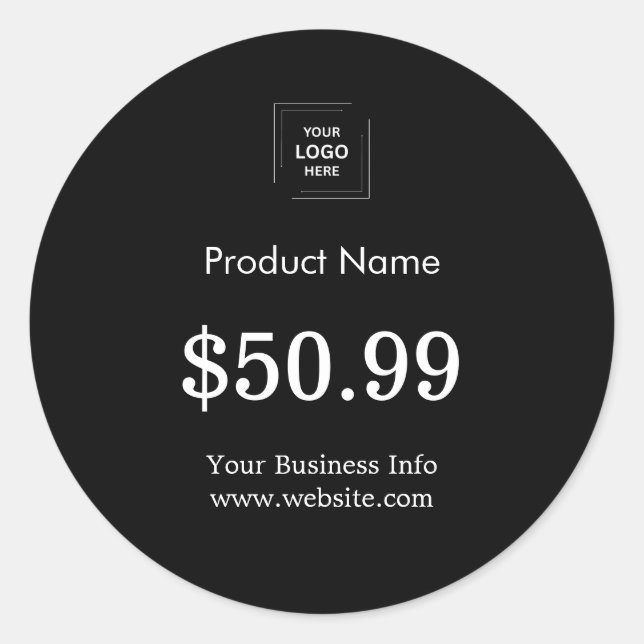 Modern Professional Black Custom Business Logo  Classic Round Sticker (Front)