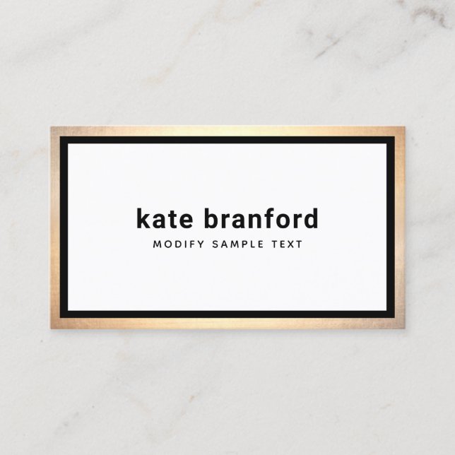 Modern  Professional Black Gold Border Business Ca Business Card (Front)