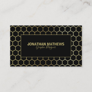 Modern Professional Black Gold Hexagon Geometry Business Card