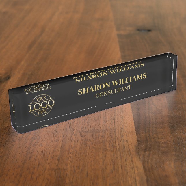 Modern Professional Black Gold Office Title Desk Name Plate (Side)