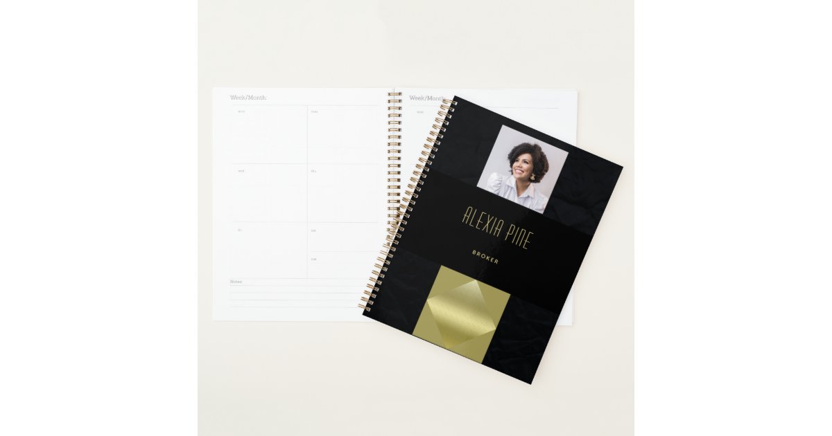 Modern Professional Black Gold Photo Business Planner | Zazzle
