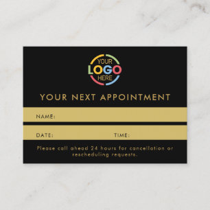Modern Professional Black & Gold Simple Reminder Appointment Card