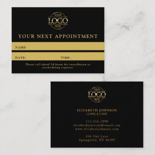Modern Professional Black & Gold Simple Reminder Appointment Card