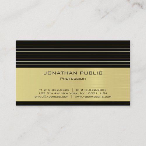 Modern Professional Black Gold Striped Luxury Chic Business Card