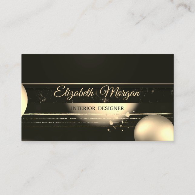 Modern Professional,Black ,Gold Stripes Dots Business Card (Front)