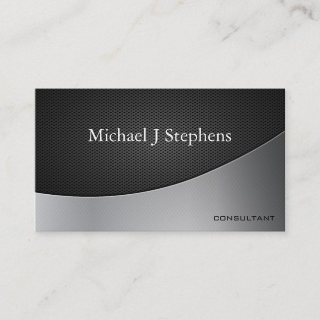 Modern Professional Black Metal Textured Simple Business Card (Front)