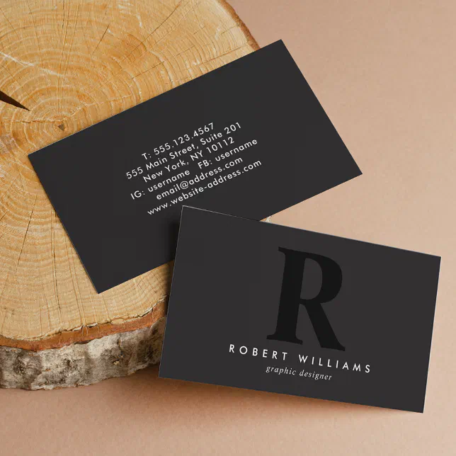 Modern Professional Black Monogram Initial Business Card | Zazzle