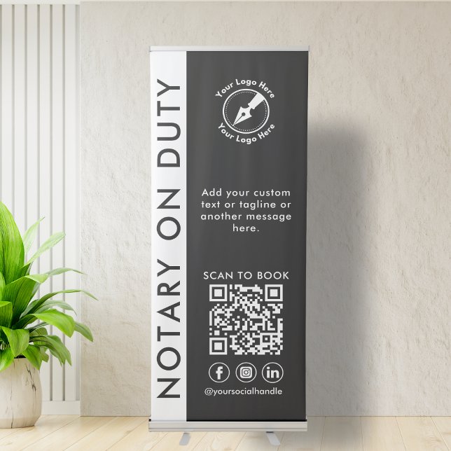 Modern Professional Black Notary Logo QR Event Retractable Banner (Creator Uploaded)