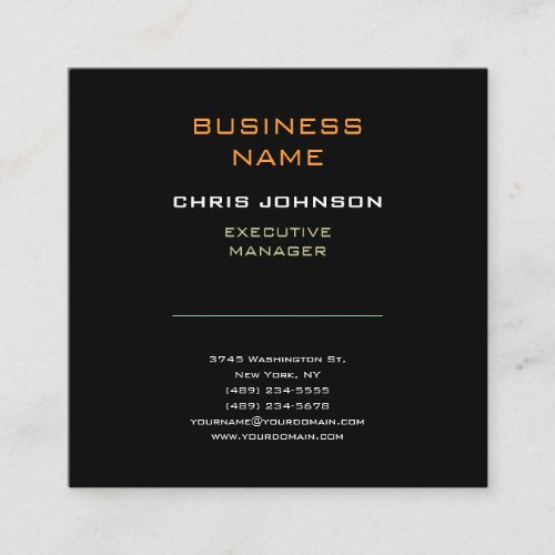 Modern Professional Black Plain Square Business Card