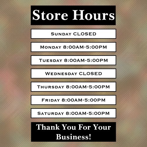 Modern Professional Black White Business Hours  Window Cling