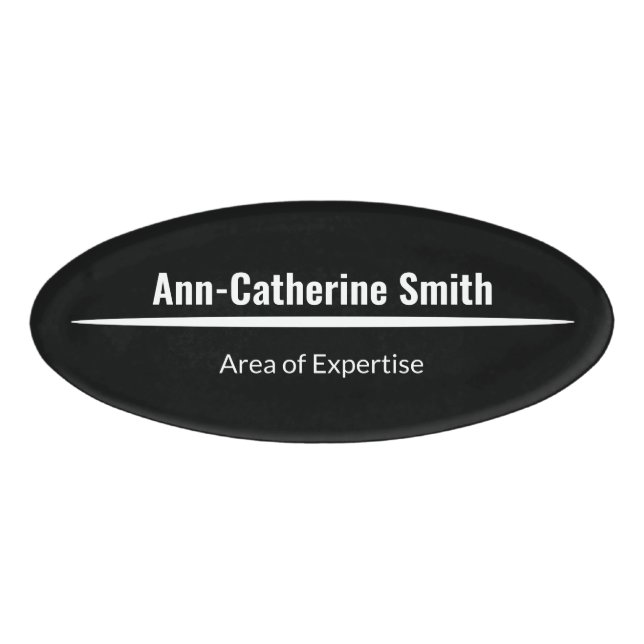 Modern Professional Black White Expertise Oval Name Tag (Front)
