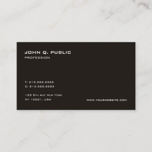 Modern Professional Black White Minimalistic Plain Business Card