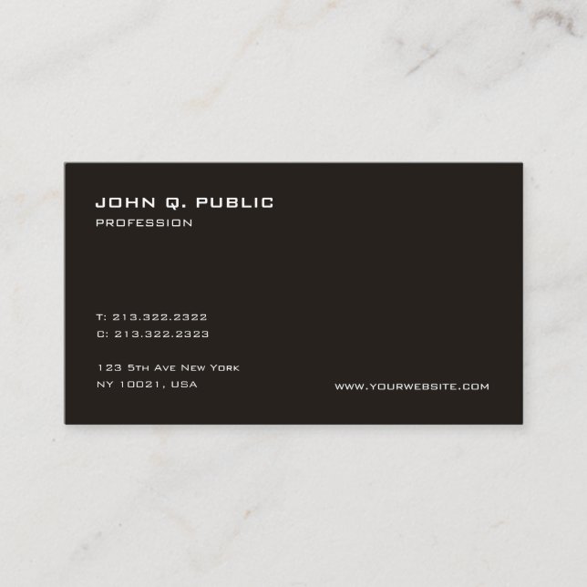 Modern Professional Black White Minimalistic Plain Business Card (Front)