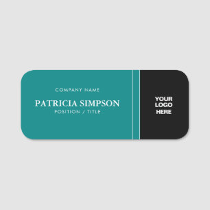 Modern Professional Blue Green Teal Black Chic Name Tag