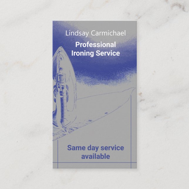 Modern Professional Blue Ironing Service Business Card (Front)