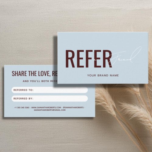 Modern professional blue red refer a friend referral card