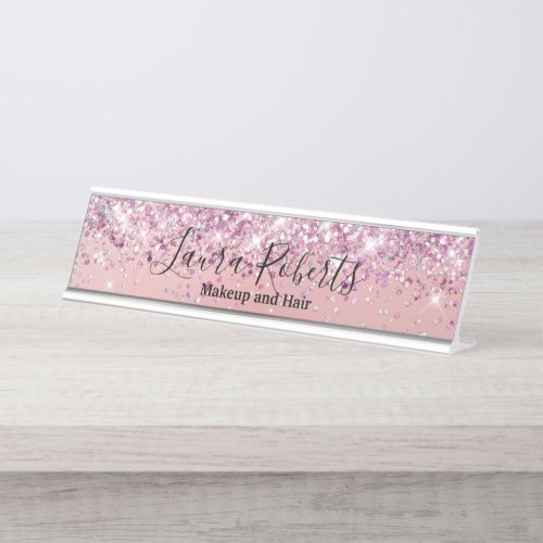 Modern Professional Blush Pink Sparkle Glitter   D Desk Name Plate