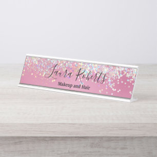 Modern Professional Blush Pink Sparkle Glitter De Desk Name Plate