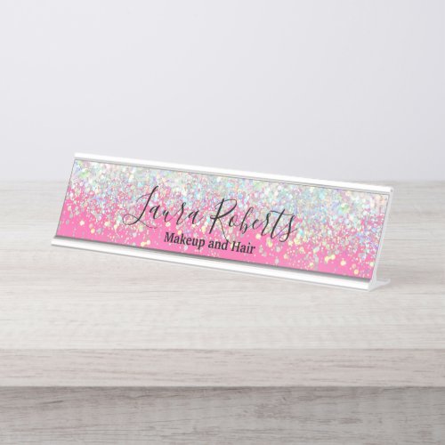 Modern Professional Blush Pink Sparkle Glitter   Desk Name Plate