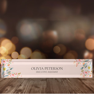 Modern Professional Boho Blooms Desk Name Plate
