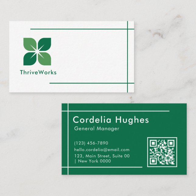 Modern Professional Bold Green Leaf Elegance Clean Business Card (Front/Back)