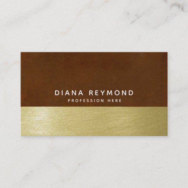 modern professional brown & faux gold business card (Front)