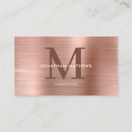 Modern Professional Brushed Metal Blush Monogram Business Card
