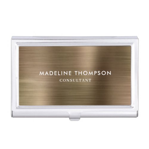 Modern Professional Brushed Metal Gold Business Card Case