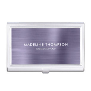 Modern Professional Brushed Metal Midnight Purple Business Card Case