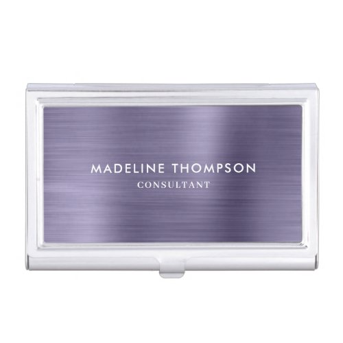 Modern Professional Brushed Metal Midnight Purple  Business Card Case