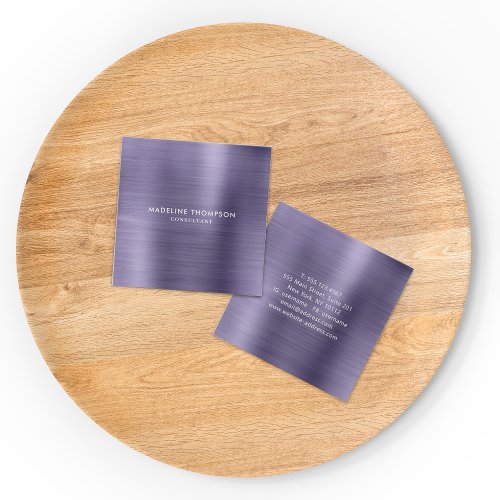 Modern Professional Brushed Metal Midnight Purple Square Business Card