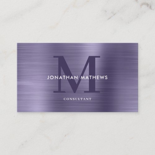 Modern Professional Brushed Metal Purple Monogram Business Card