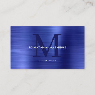 Modern Professional Brushed Metallic Blue Monogram Business Card
