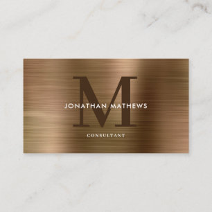Modern Professional Brushed Metallic Gold Monogram Business Card