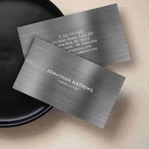 Modern Professional Brushed Metallic Gray Black Business Card
