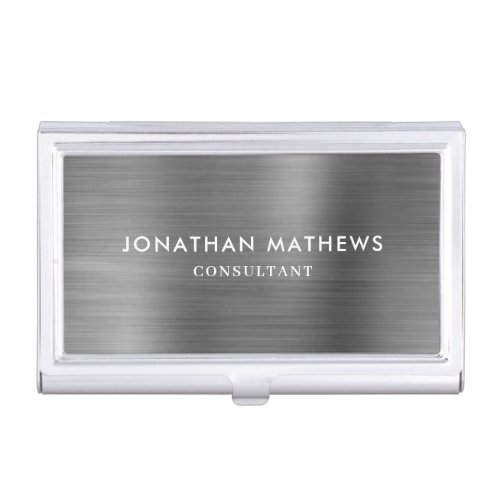 Modern Professional Brushed Metallic Gray Black Business Card Case