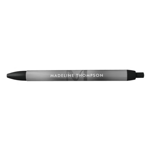 Modern Professional Brushed Metallic Gray Monogram Black Ink Pen