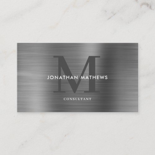 Modern Professional Brushed Metallic Gray Monogram Business Card