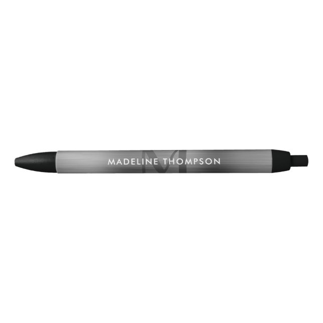 Modern Professional Brushed Metallic Gray Monogram Pen (Front)
