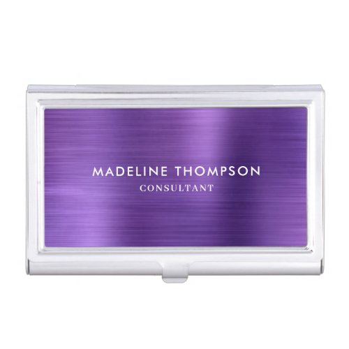 Modern Professional Brushed Metallic Purple Violet Business Card Case