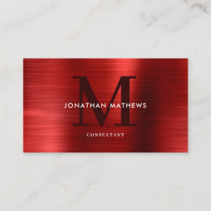 Modern Professional Brushed Metallic Red Monogram Business Card