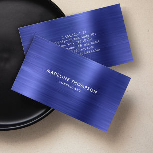 Modern Professional Brushed Metallic Royal Blue Business Card