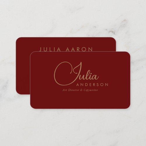 Modern Professional Burgundy and Gold Script Business Card