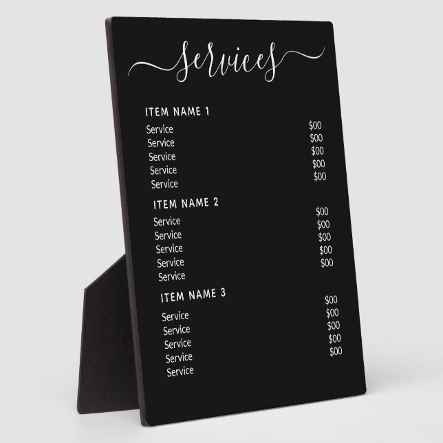 Modern Professional Business Price List  Plaque (Side)