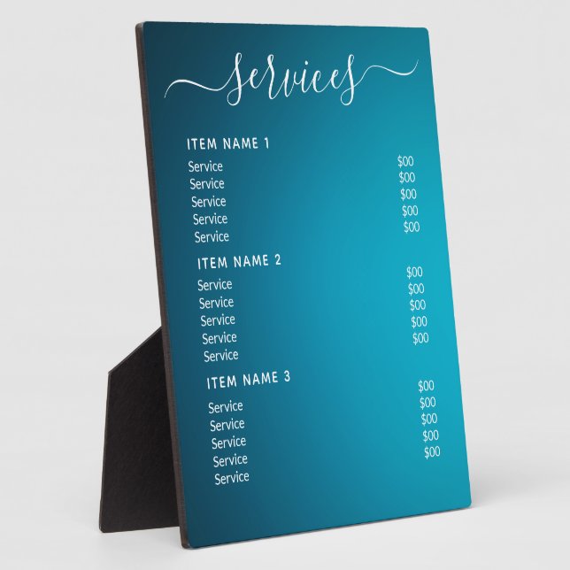 Modern Professional Business Price List  Plaque (Side)