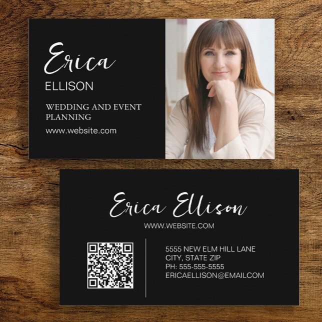 Modern Professional Business QR Code Photo Card (Black and white photo business card personalized with your QR code and other business information)