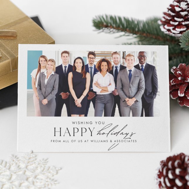 Modern Professional Business Team Corporate Holiday Card (Corporate holiday card with business team photo and Happy Holidays message.)
