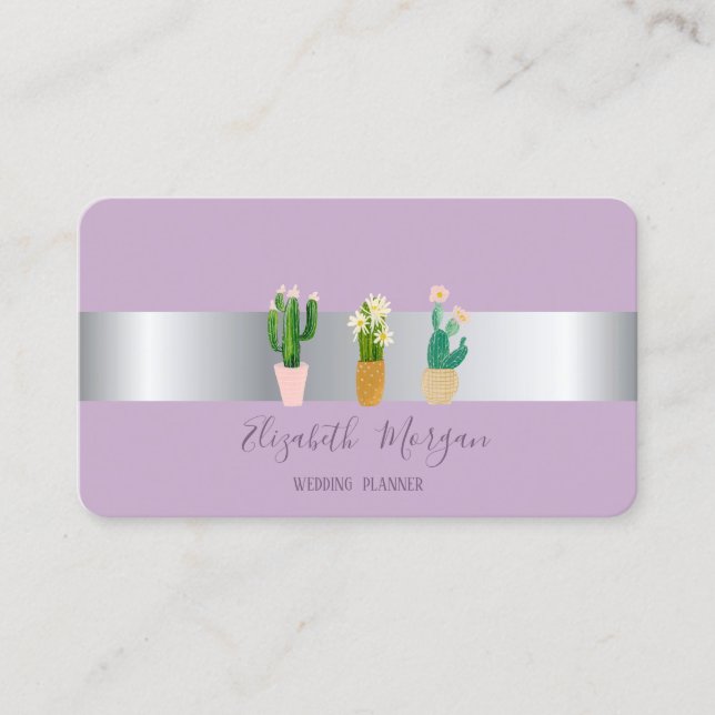 Modern Professional Cactus Succulent Violet Business Card (Front)
