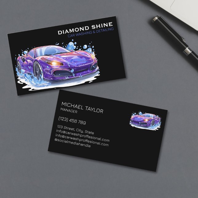 Modern Professional Car Detailing Washing Cleaning Business Card (Creator Uploaded)